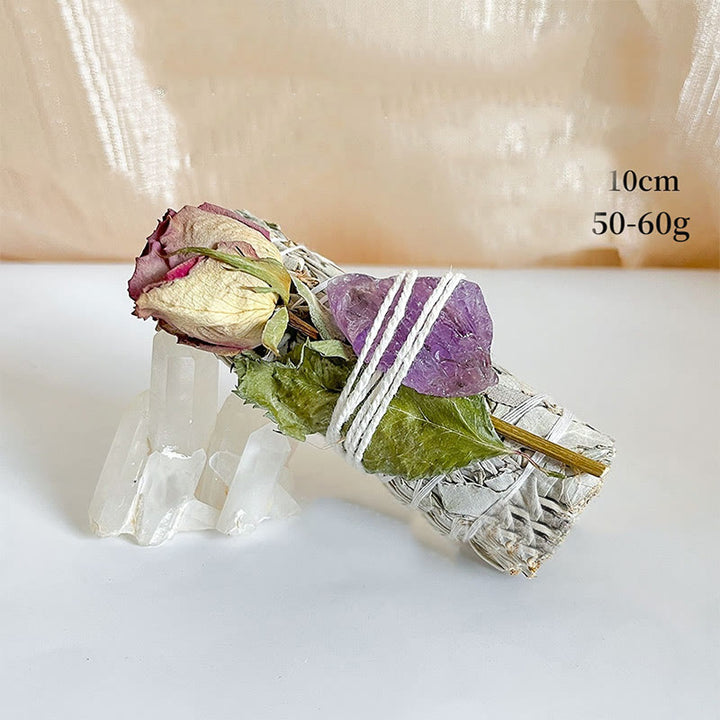 Olivenorma Natural Crystal Plant Rose Dried Flowers White Sage - Purple Rose&Amethyst - image 7