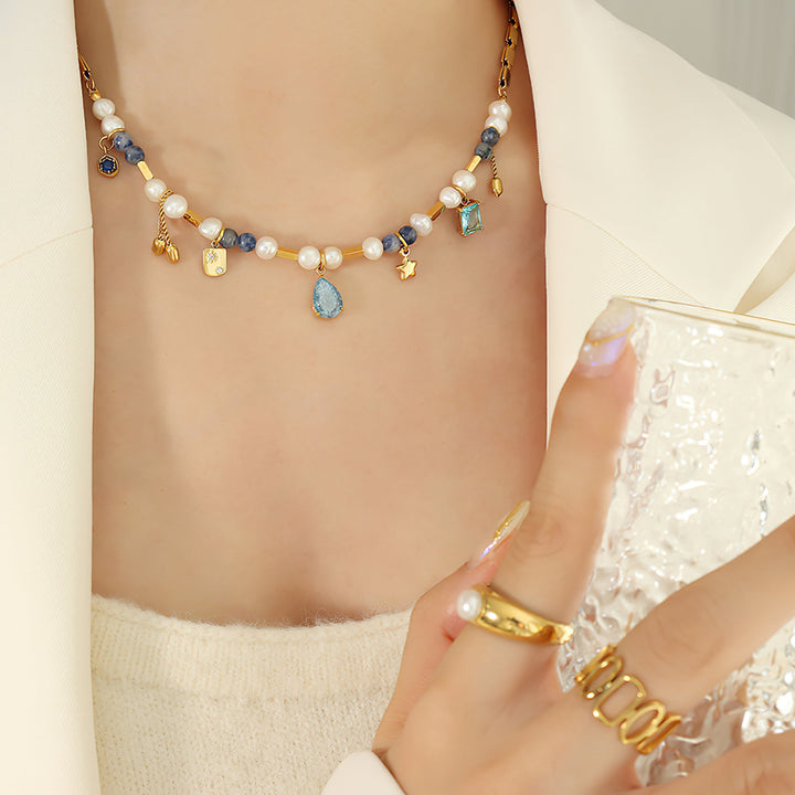 Olivenorma Aquamarine Pearl Beaded Star Pendant Necklace - image 3