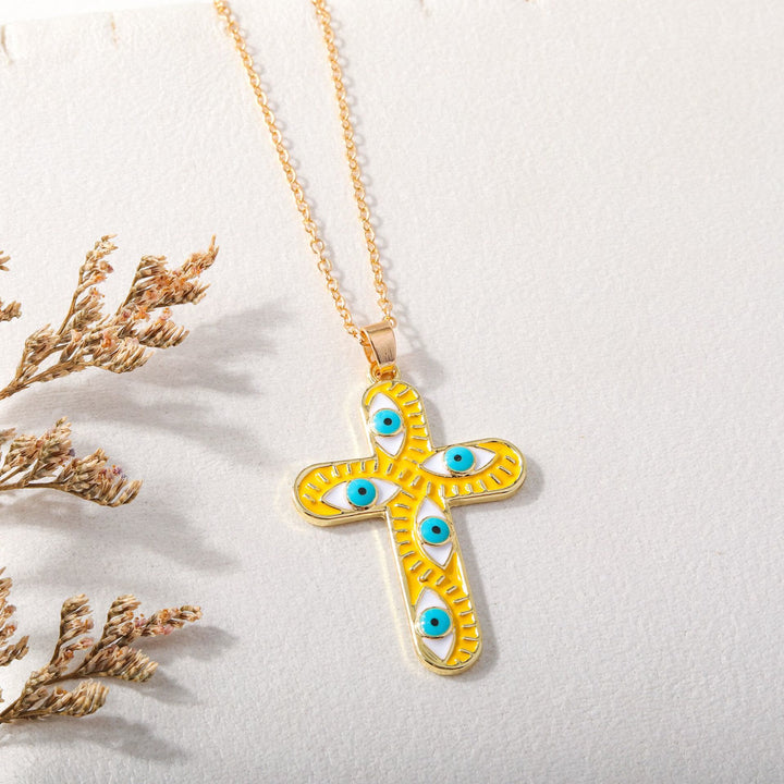Olivenorma "We are protected" Evil Eye Cross Necklace  - Evil Eye&Yellow Cross - image 3