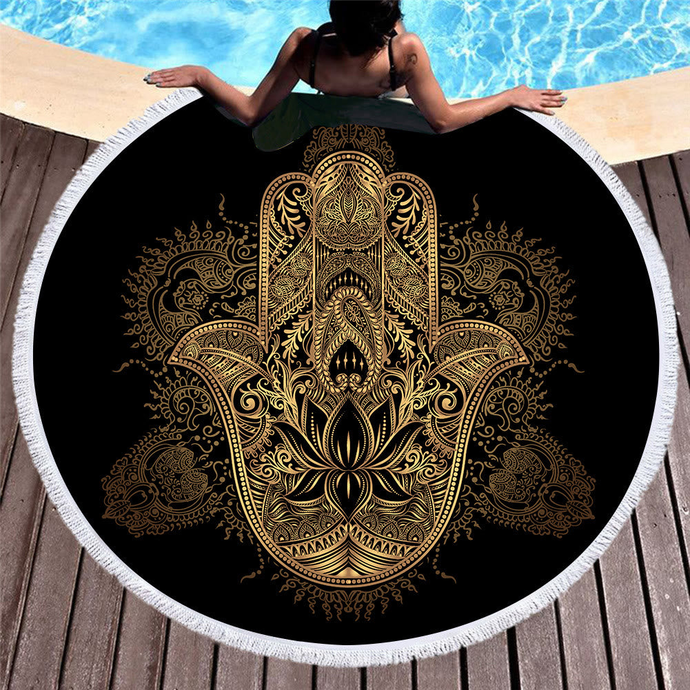 Olivenorma Hamsa Print Round Beach Towel Tapestry - Hamsa & Lotus#2 - 39.37"*27.55"(150*150cm) - image 9