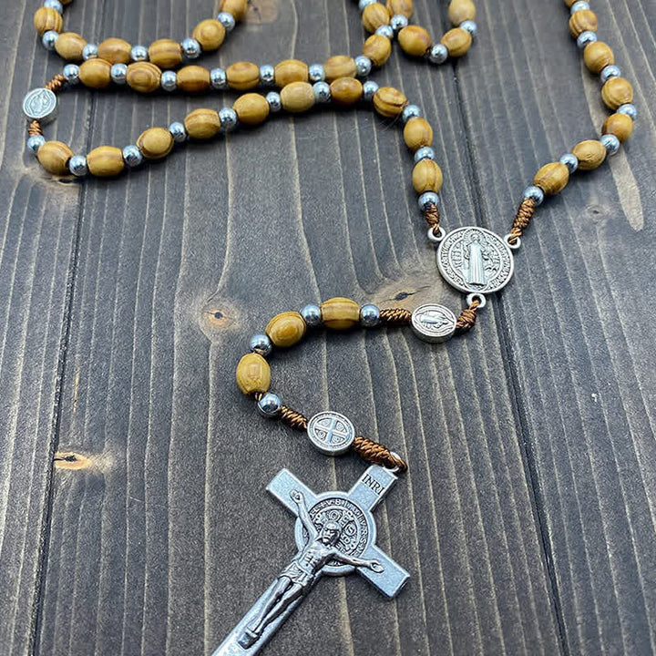 Olivenorma Knitted Cross Plain Wood Rosary Necklace - image 5