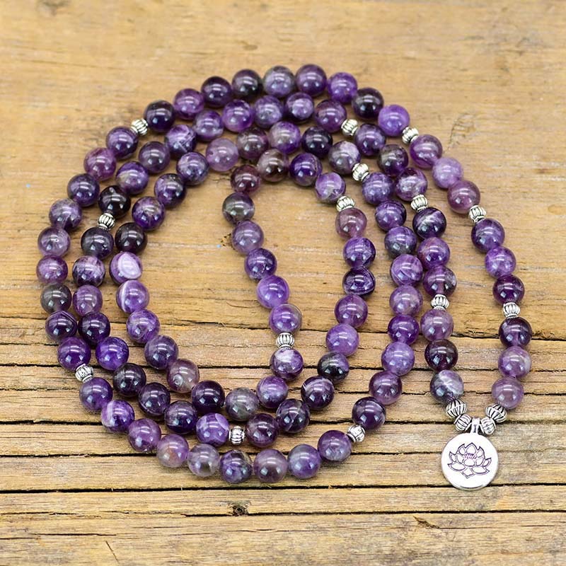 Olivenorma Amethyst Lotus Symbol Mala Necklace Bracelet - image 1