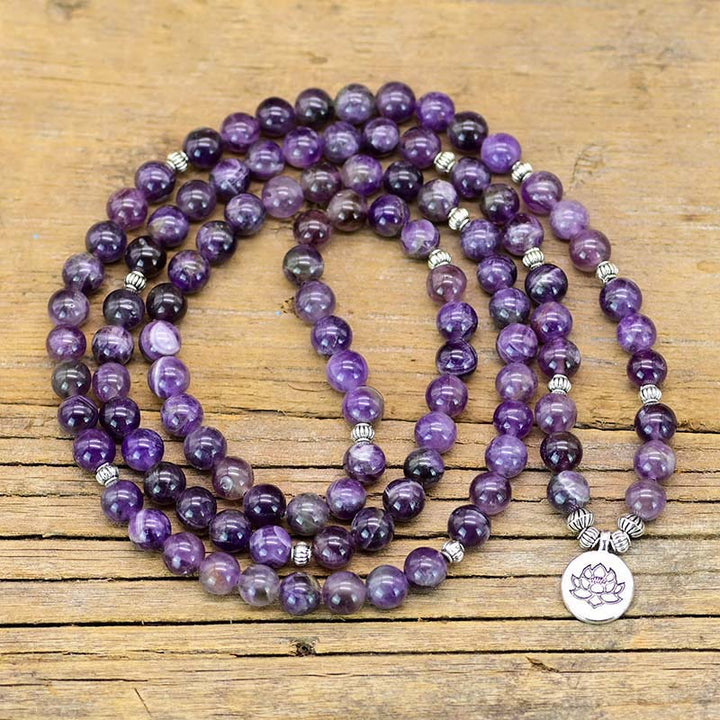 Olivenorma Amethyst Lotus Symbol Mala Necklace Bracelet - image 1