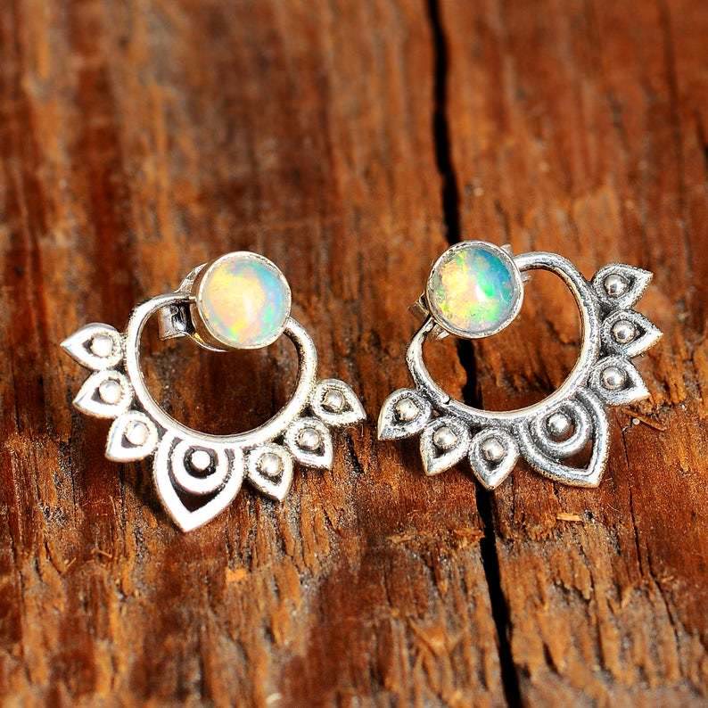 Olivenorma Natural Opal Lotus Decorative Earrings - image 2