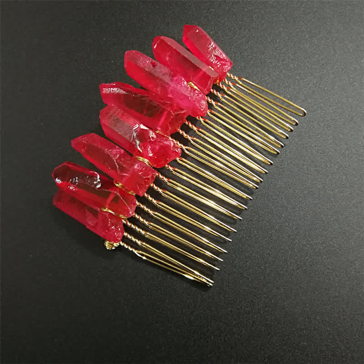Natural Crystal U Shape Hair Comb Crystal Crown - Red Quartz - image 7