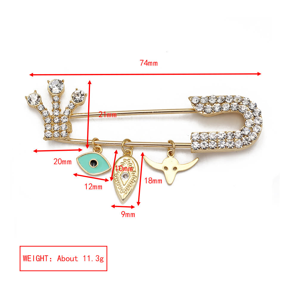 Olivenorma White Zircon Evil Eye Heart Brooch - Evil Eye & Horns - image 17