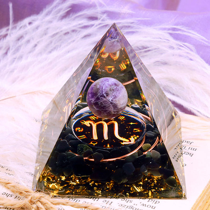 Olivenorma Amethyst Sphere With Obsidian Zodiac Scorpio Orgone Pyramid - image 1