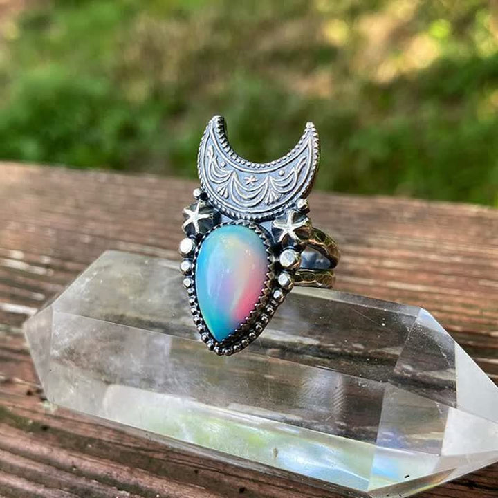 Olivenorma Vintage Moonstone Water Drop And Moon Necklace - Ring - 11 - image 5
