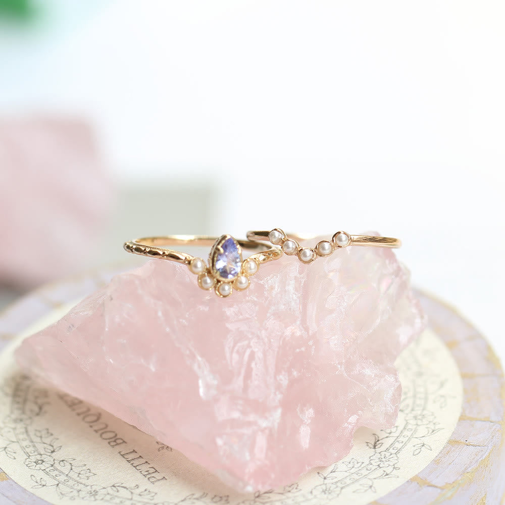 Olivenorma S925 Sapphire Pearl Teardrop Double Layer Ring - image 5