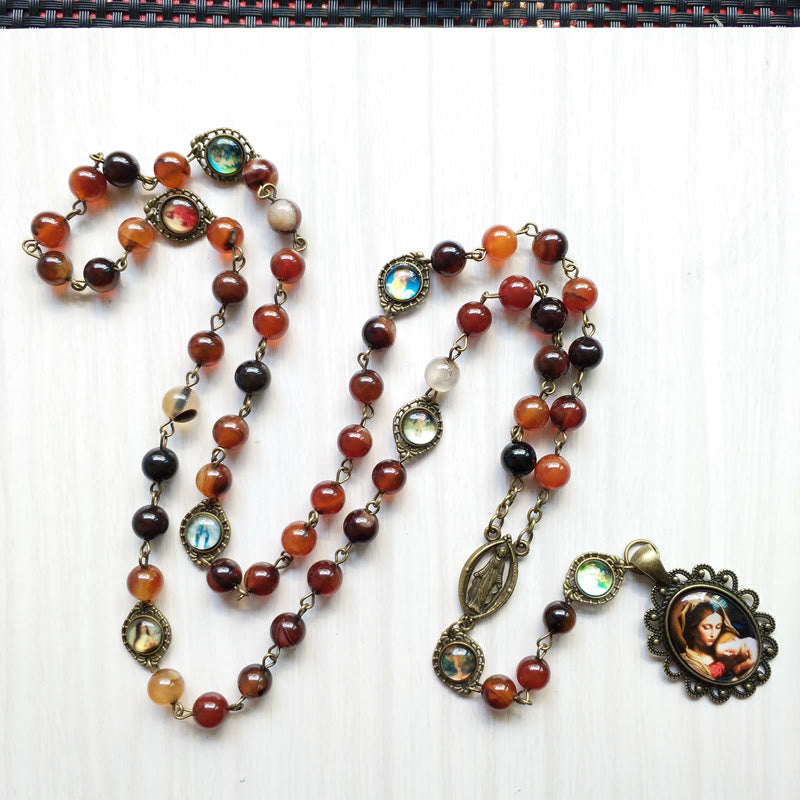 Olivenorma Agate Lady Holy Medal Pendant Rosary Necklace - Agate&Lady Holy Medal - image 0