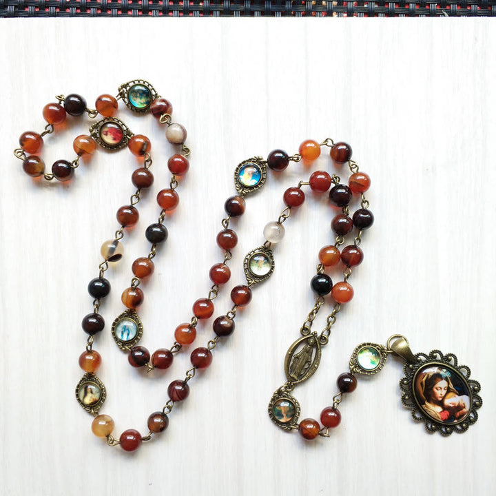 Olivenorma Agate Lady Holy Medal Pendant Rosary Necklace - Agate&Lady Holy Medal - image 0