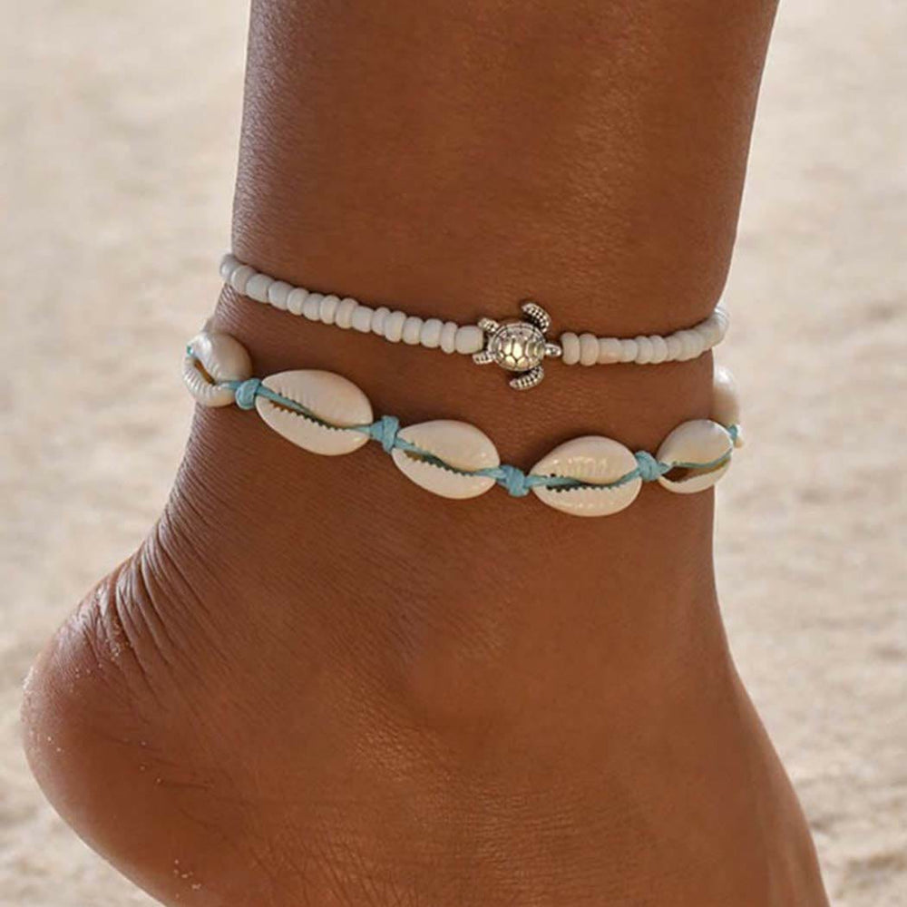 Olivenorma Boho Seashell Alloy Turtle Beaded Anklet - image 1