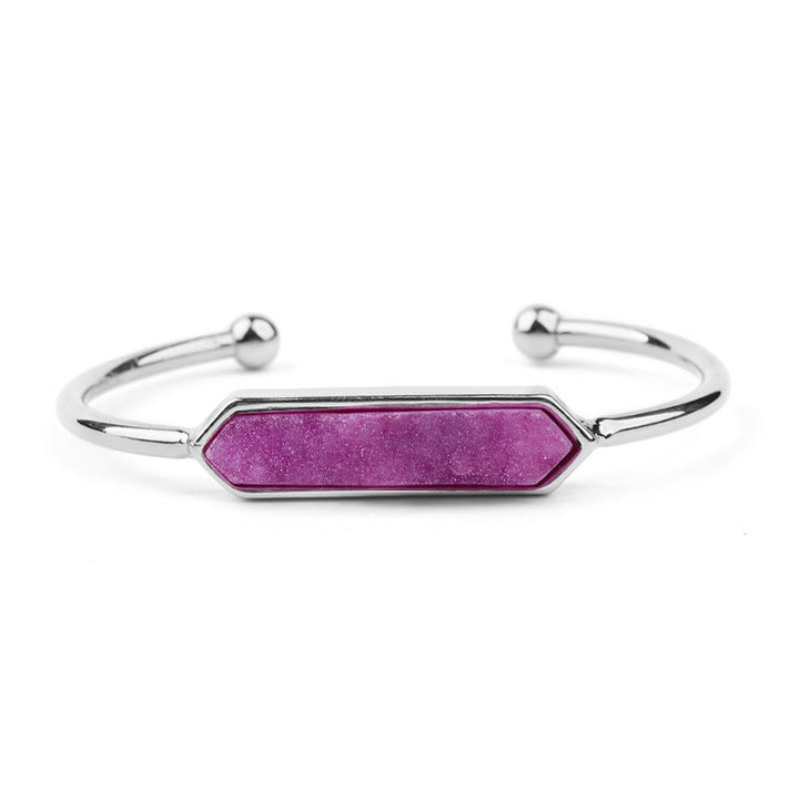Olivenorma Natural Crystal Cluster Metal Copper Cuff Bracelet - Pink Crystal - Silver - image 24