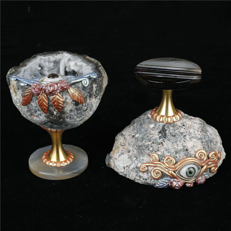Olivenorma Natural Crystal Geode Holy Grail Evil Eye Decoration - image 11