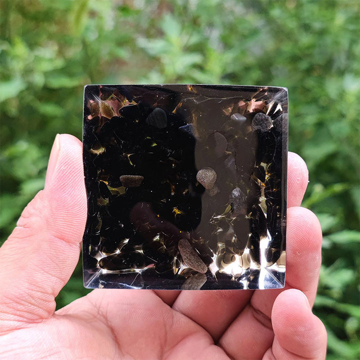 Olivenorma Obsidian with Peridot Tree Of Life Orgone Pyramid - image 4