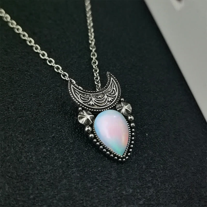Olivenorma Vintage Moonstone Water Drop And Moon Necklace - Necklace - 11 - image 0