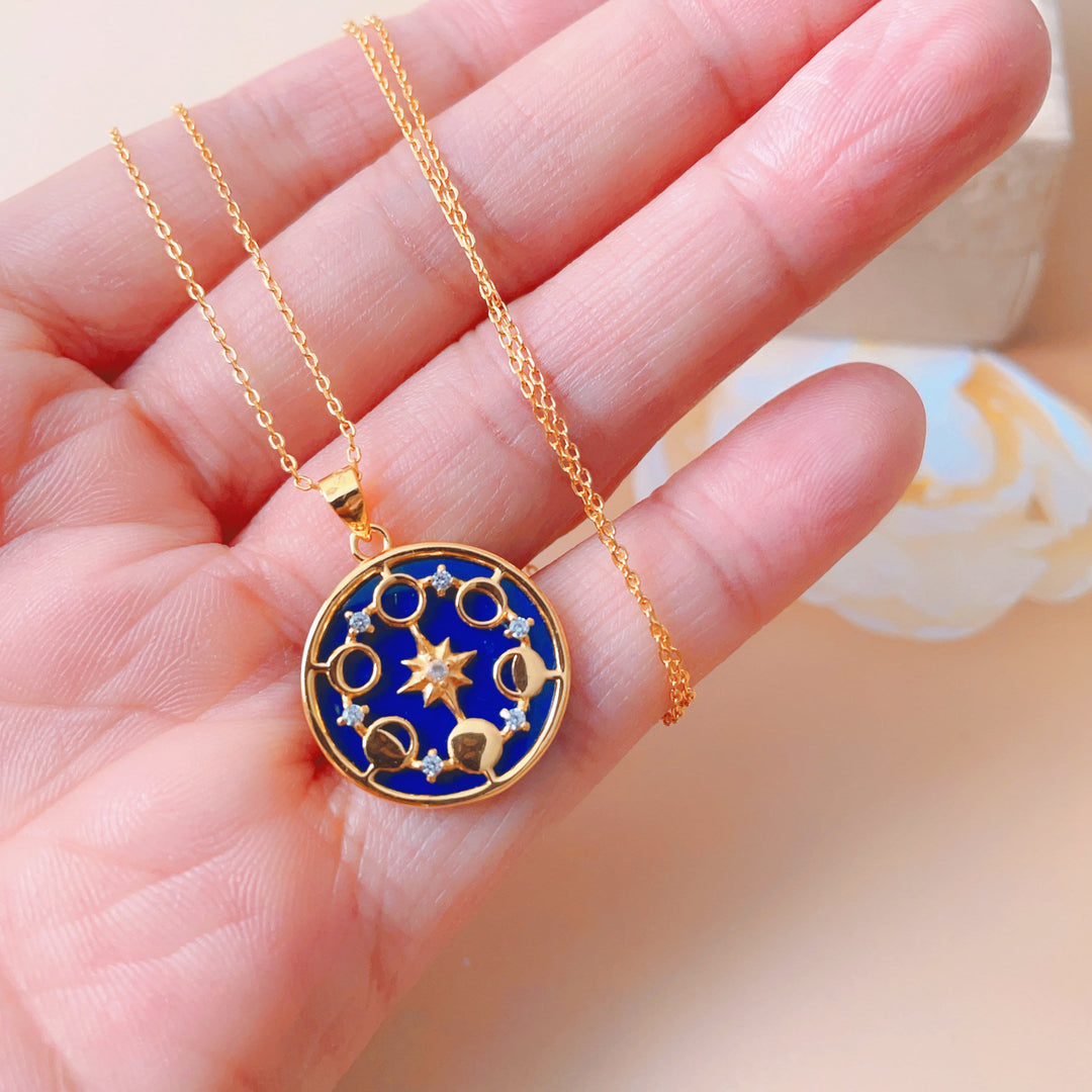 Olivenorma Lapis Lazuli Moon Phase Eight Awn Star Necklace - image 9