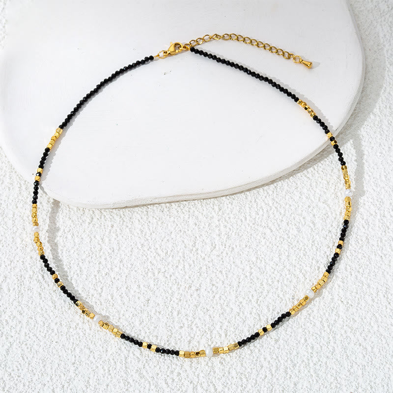 Olivenorma Black Obsidian Beaded Clavicle Necklace - Obsidian - image 0