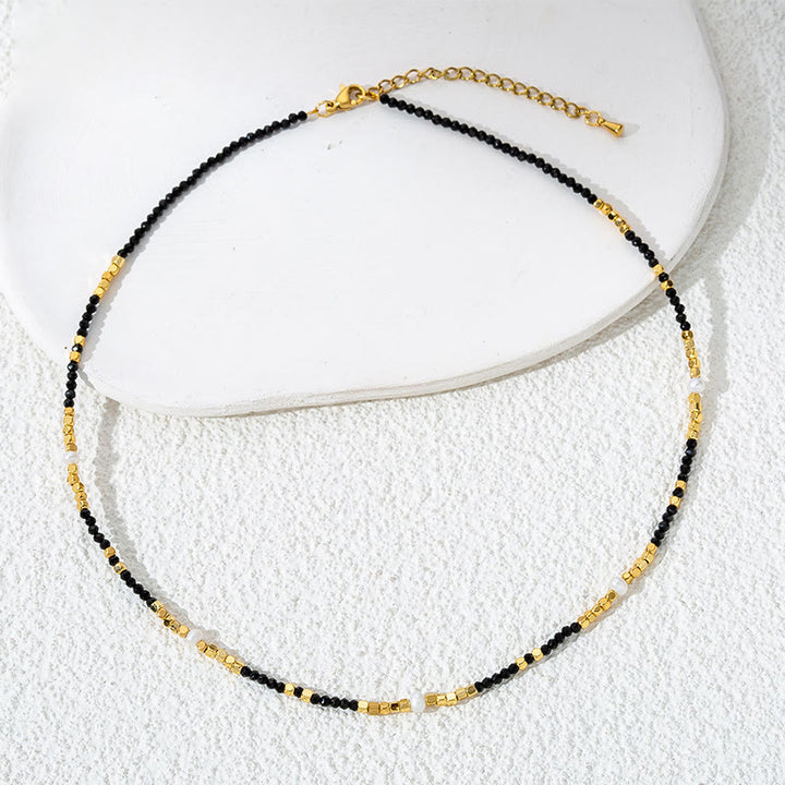 Olivenorma Black Obsidian Beaded Clavicle Necklace - Obsidian - image 0
