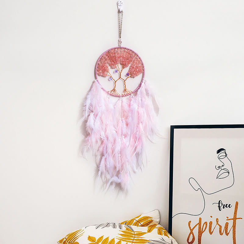 Olivenorma Crystal Tree of Life Pink Feather Dream Catcher - image 21