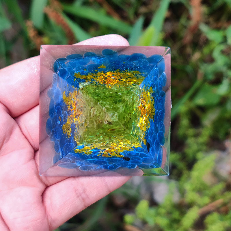Olivenorma Kyanite with Peridot Tree Of Life Orgone Pyramid - image 3