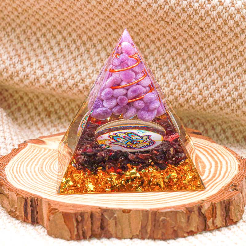 Olivenorma Purple Jade With Garnet Hamsa Healing Orgone Pyramid - image 2
