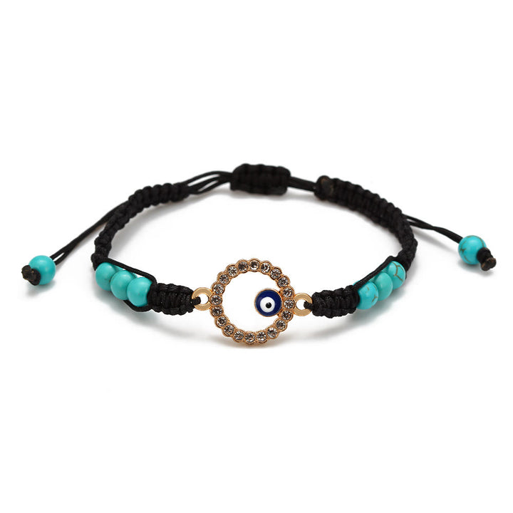 Olivenorma Turquoise White Zircon Evil Eye Braided Adjustable Bracelet - Evil Eye & Circle - Black - image 0