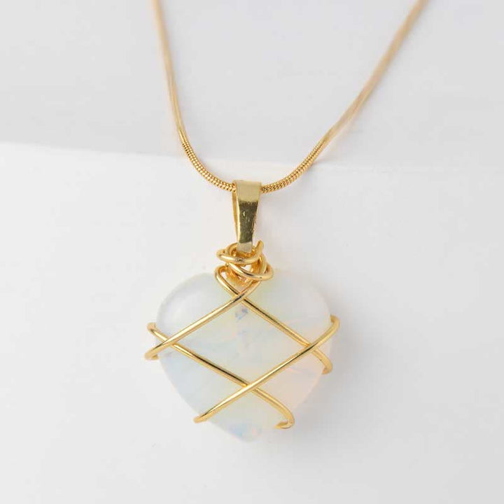Olivenorma Rose Quartz Heart Shape Gemstone Necklace - Opal - image 7