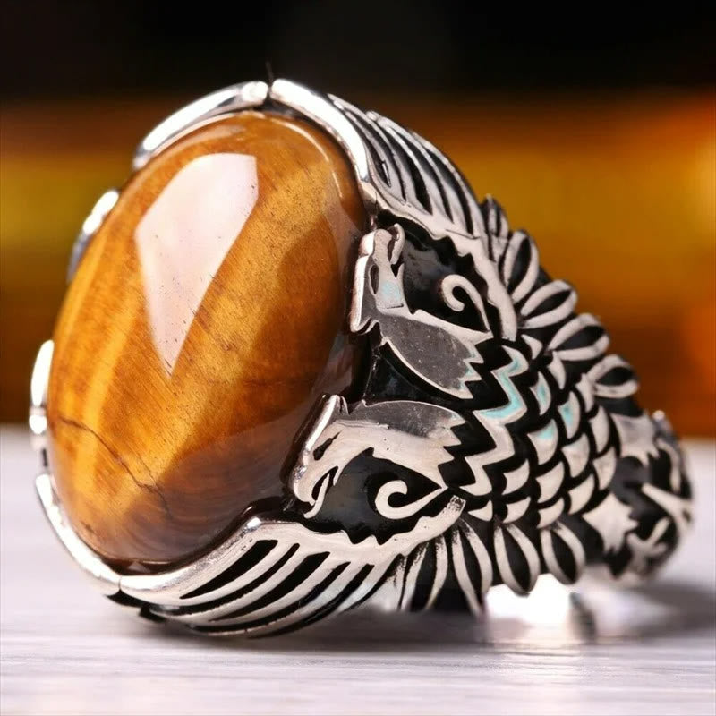 Olivenorma Tiger Eye Side Engraved Eagle Mens Ring - 13 - image 0