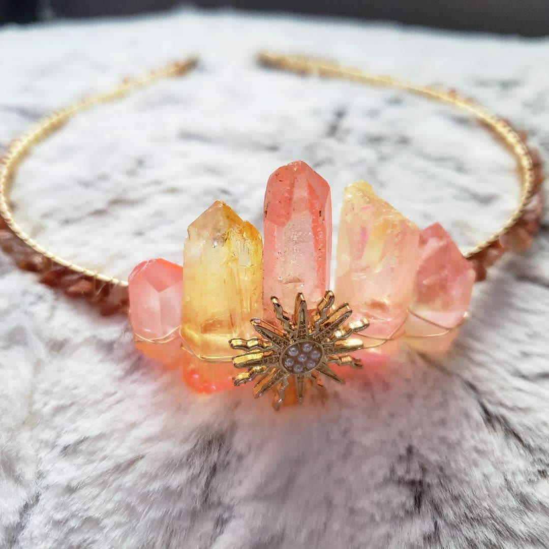 Olivenorma Pink Crystal Sun Stone Festival Boho Crystal Crown - image 2