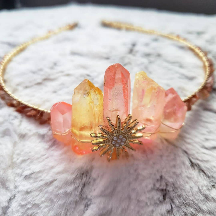 Olivenorma Pink Crystal Sun Stone Festival Boho Crystal Crown - image 2