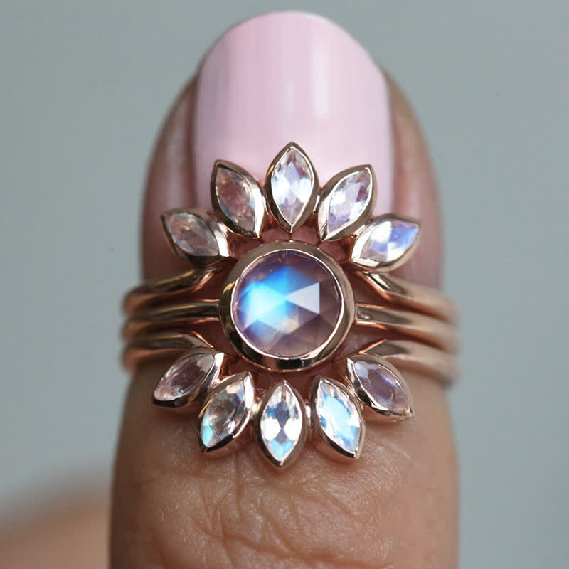 Olivenorma “Tide Goddess” - Sun Flower Moonstone 3 - Piece Ring - image 2