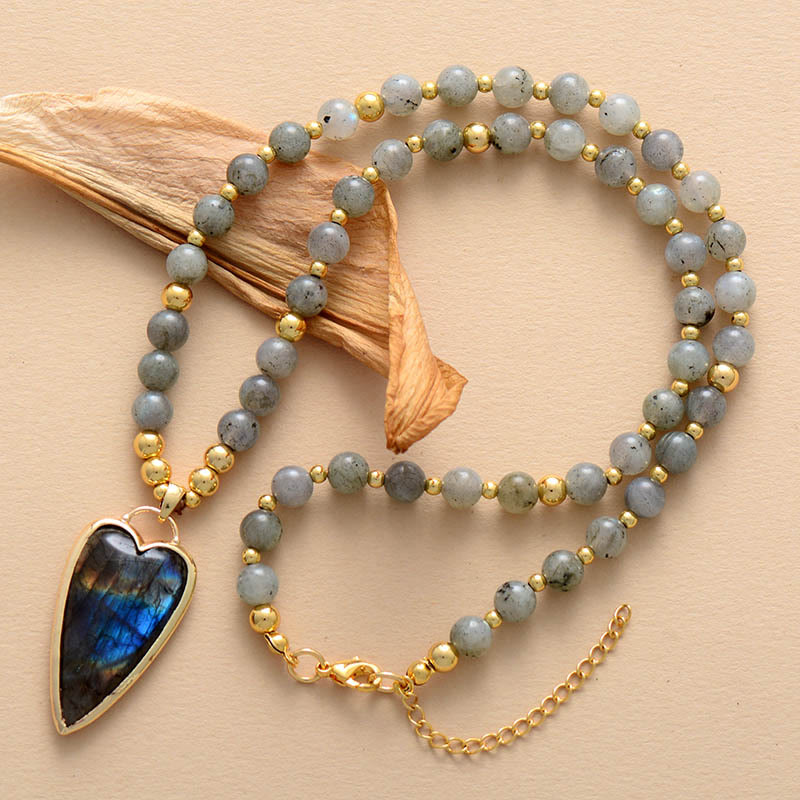Olivenorma Labradorite Long Heart Shape Pendant Necklace - Labradorite - image 0