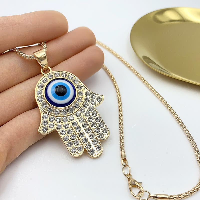 Evil Eye HAMSA Zircon Sweater Chain Pendant Necklace - image 4