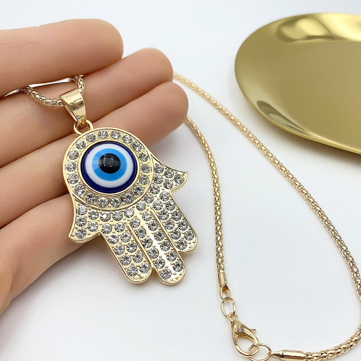 Evil Eye HAMSA Zircon Sweater Chain Pendant Necklace - image 4