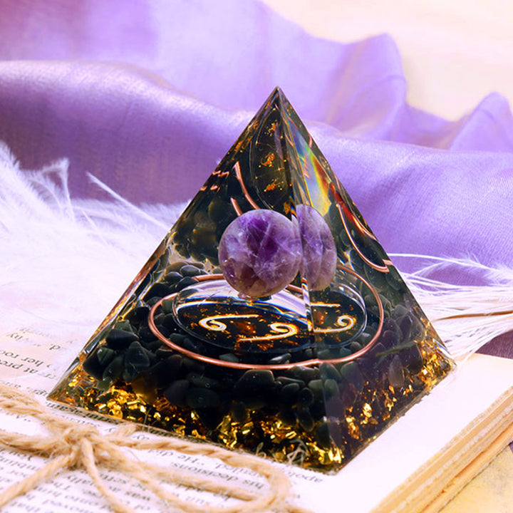 Olivenorma Amethyst Sphere With Obsidian Zodiac Cancer Orgone Pyramid - image 2