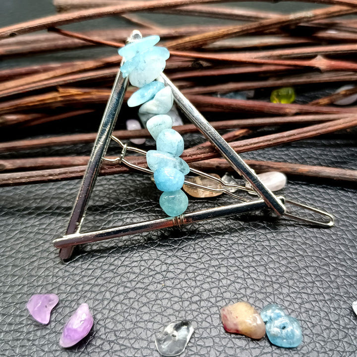Olivenorma Crystal Triangle Gravel Geometric Hair Accessories Comb Hairpin - Aquamarine - image 3
