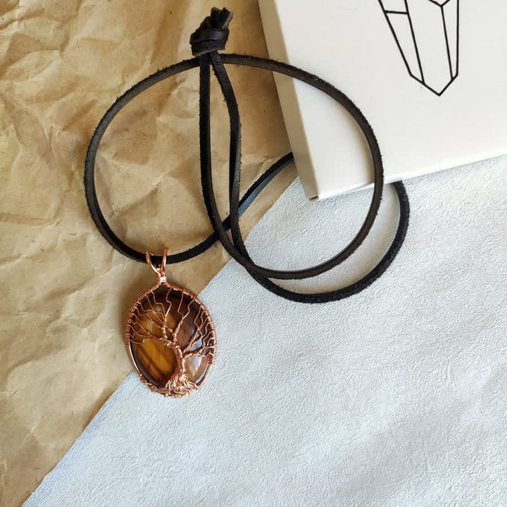 Olivenorma Oval Tiger Eye Tree Of Life Gemstone Necklace - image 3