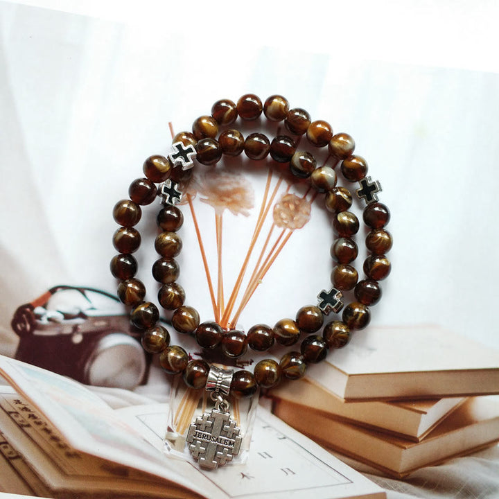Olivenorma Tiger Eye Cross Pendant Rosary Bracelet - Tiger Eye&Cross - image 0