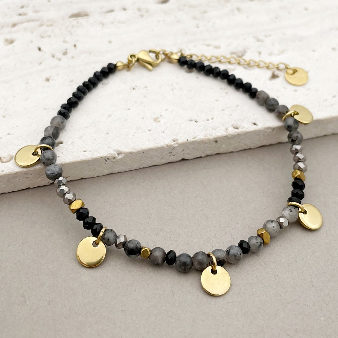 Olivenorma Natural Stone Beaded Titanium Disc Charm Bracelet - Labradorite - image 3