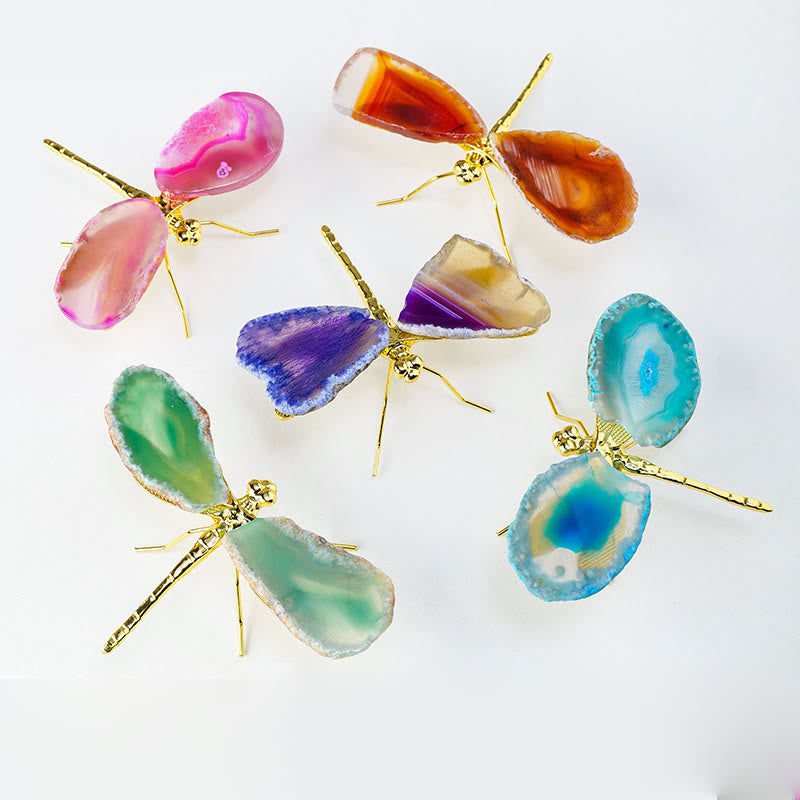 Olivenorma Natural Agate Slices Dragonfly Gemstone Decoration - image 0