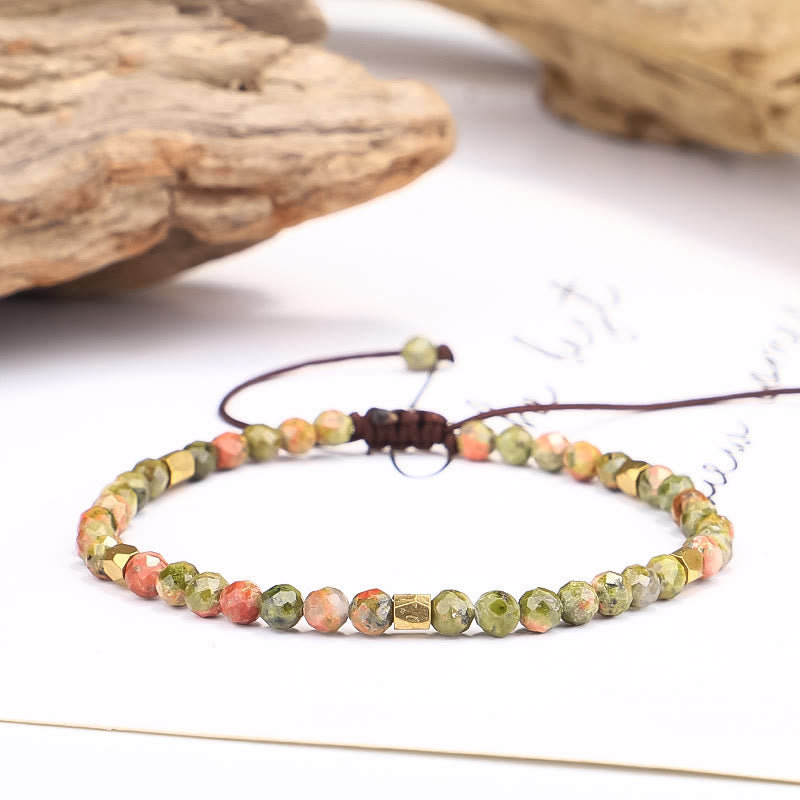 Olivenorma Faceted Unakite Beaded Braided Adjustable Bracelet - Unakite - image 0