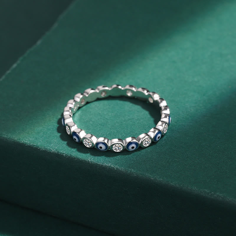 Olivenorma S925 Sterling Silver Round Zircon White Evil Eye Ring - White Zircon&Evil Eye - 9 - image 0