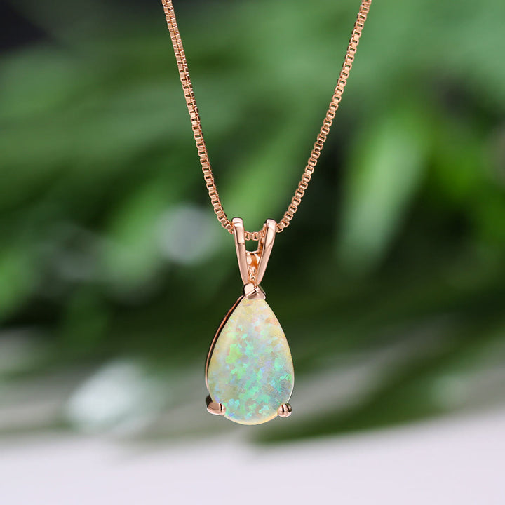 Olivenorma Synthetic Opal Water Drop Pendant Simple Necklace - Green Opal&Rose Gold - image 4