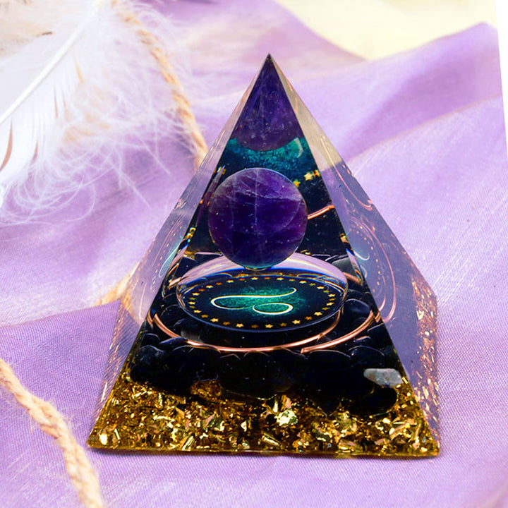 Olivenorma Amethyst Sphere With Obsidian Zodiac Leo Orgone Pyramid - 10*10cm - YES PLEASE $8 - image 0
