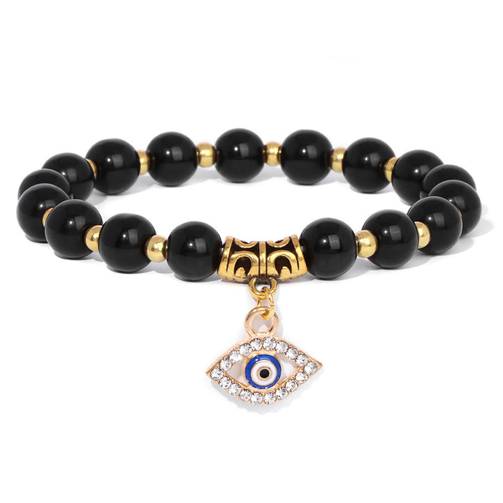 Olivenorma Natural Stone Beaded Evil Eye Pendant Bracelet - Obsidian - image 11