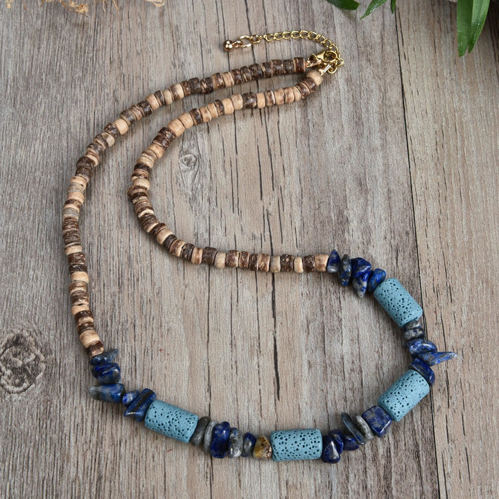 Olivenorma Natural Stone Beaded Ball Pendant Necklace - Lapis Lazuli&Blue Lava Stone - image 0