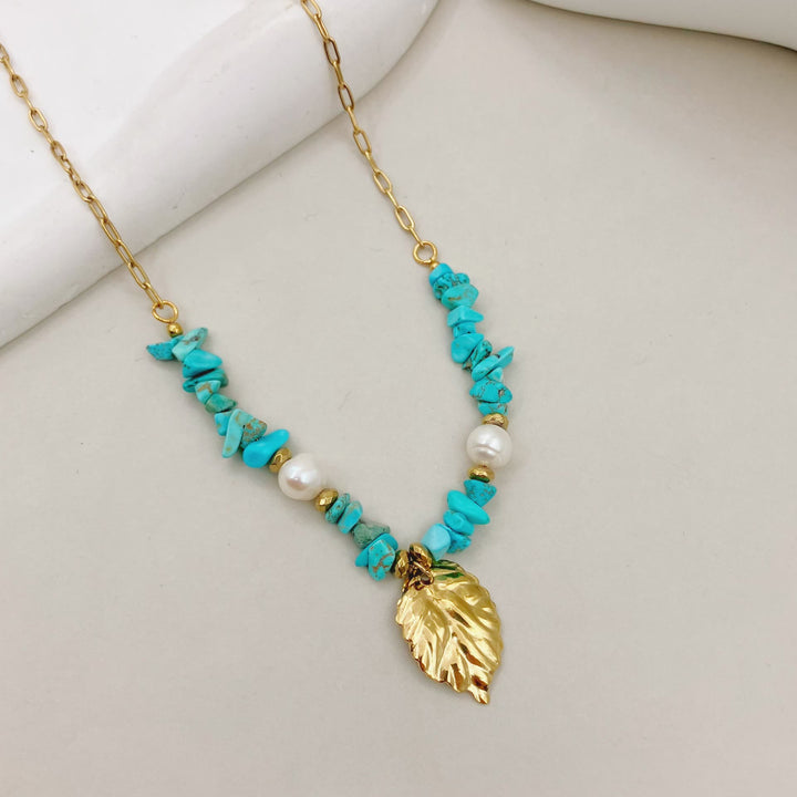 Olivenorma Natural Irregular Turquoise Leaves Pendant Necklace - image 5