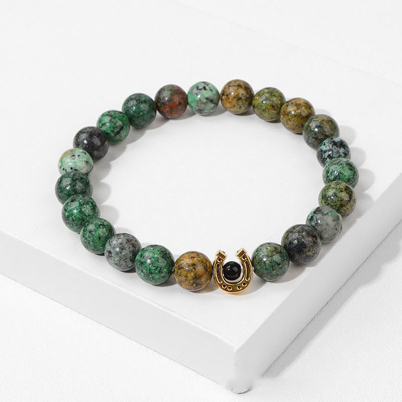 Olivenorma 8mm Natural Stone Beaded Horse Shoe Pendant Bracelet - image 13