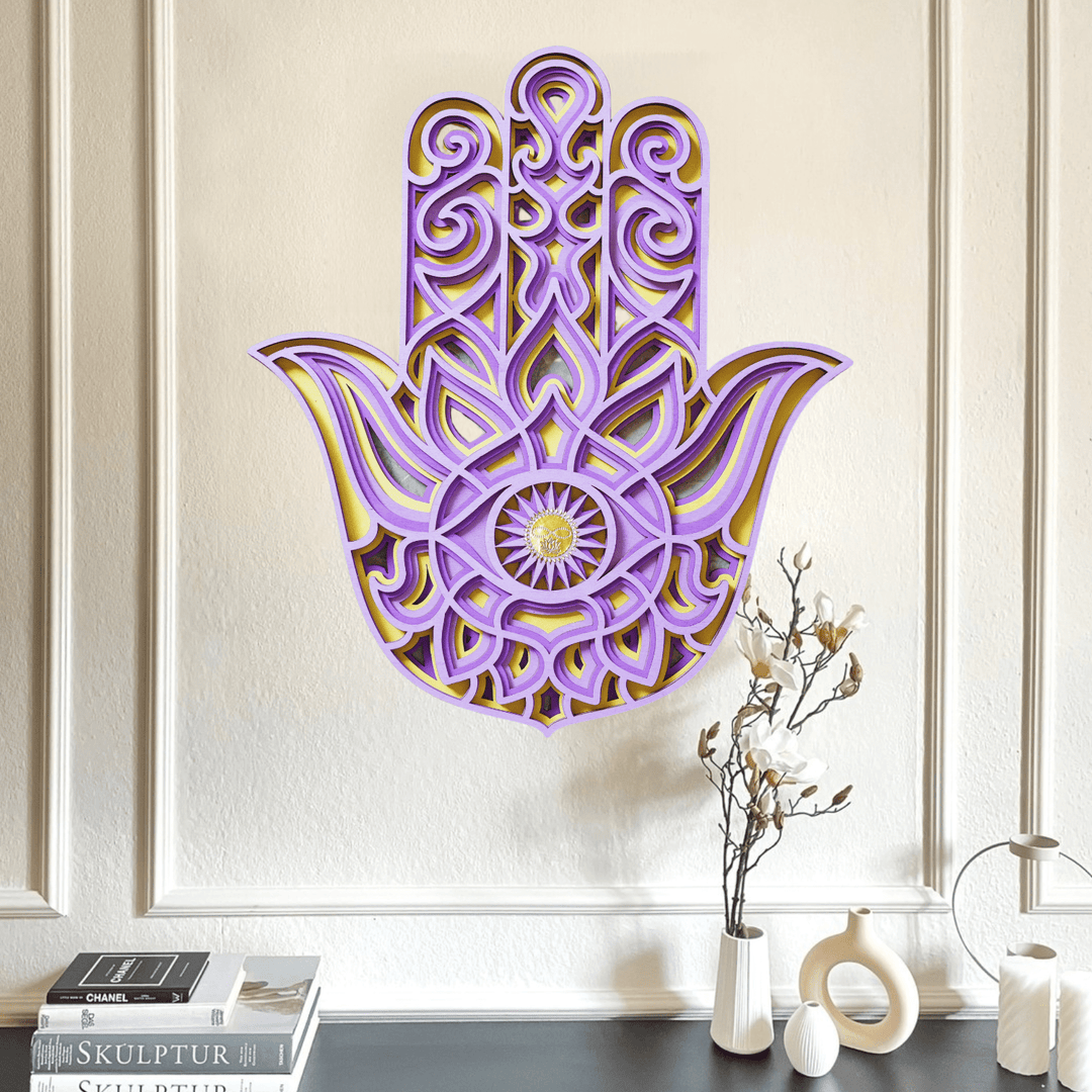 Olivenorma Purple Pink Om Hamsa Chakra 3D Carving Wall Decor - 36cm*36cm&Hamsa - image 12